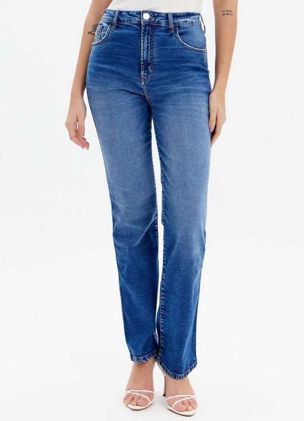 Lança Perfume Easy - Calça Jeans Reta com Cintura Alta e Bolsos Estampados A0004 5
