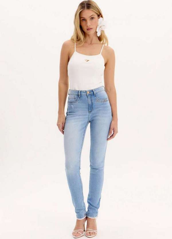 Lança Perfume - Calça Jeans Skinny com Cintura Alta e Bordado Lp A0327