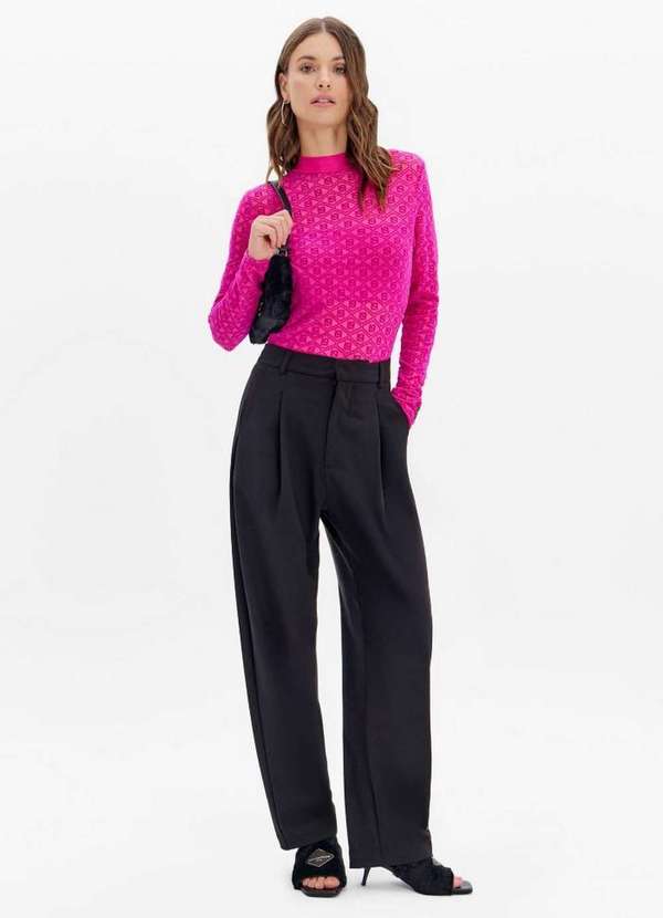 Lança Perfume Easy - Calça Reta de Cintura Alta com Bolsos e Passantes A0003