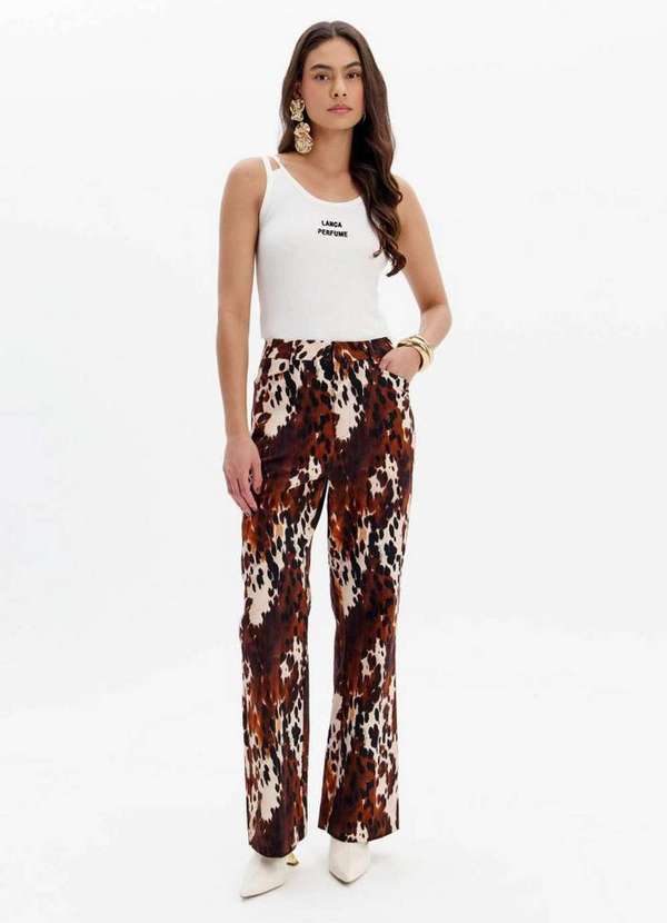 Lança Perfume - Calça Reta Estampada com Cintura Alta e Bolsos A2550