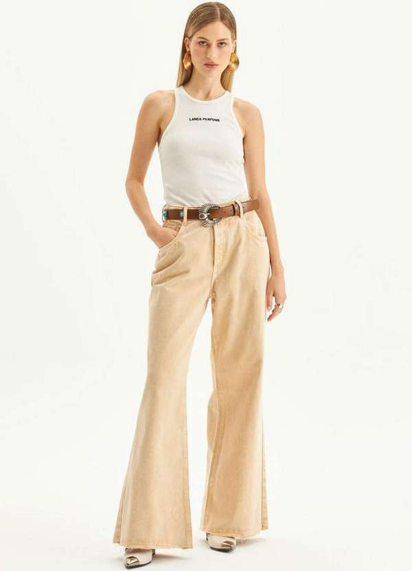 Lança Perfume - Calça Sarja Wide Leg Cintura Alta A0343