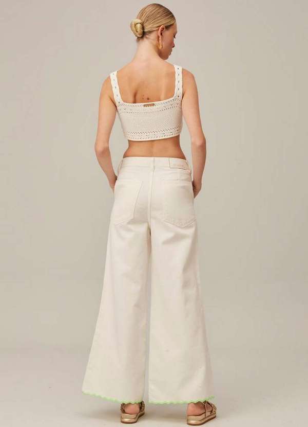 Lança Perfume - Calça Sarja Wide Leg High Bordada 00079 3