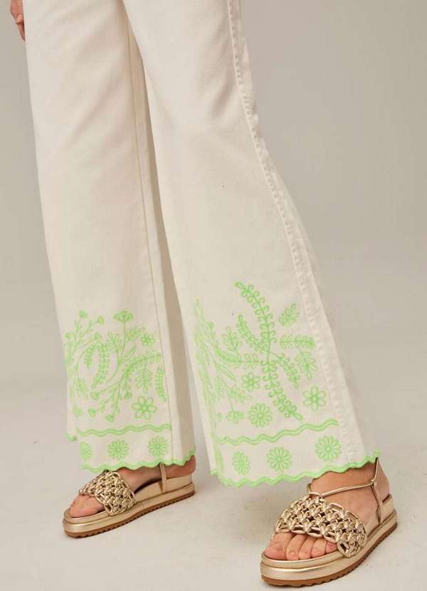 Lança Perfume - Calça Sarja Wide Leg High Bordada 00079 4