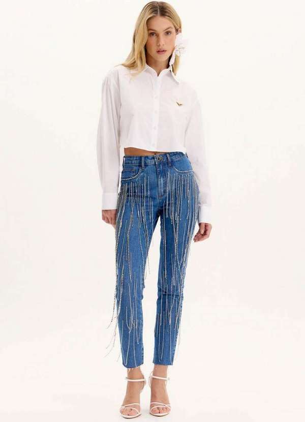 Lança Perfume - Calça Skinny Jeans com Franjas de Brilhos A0004