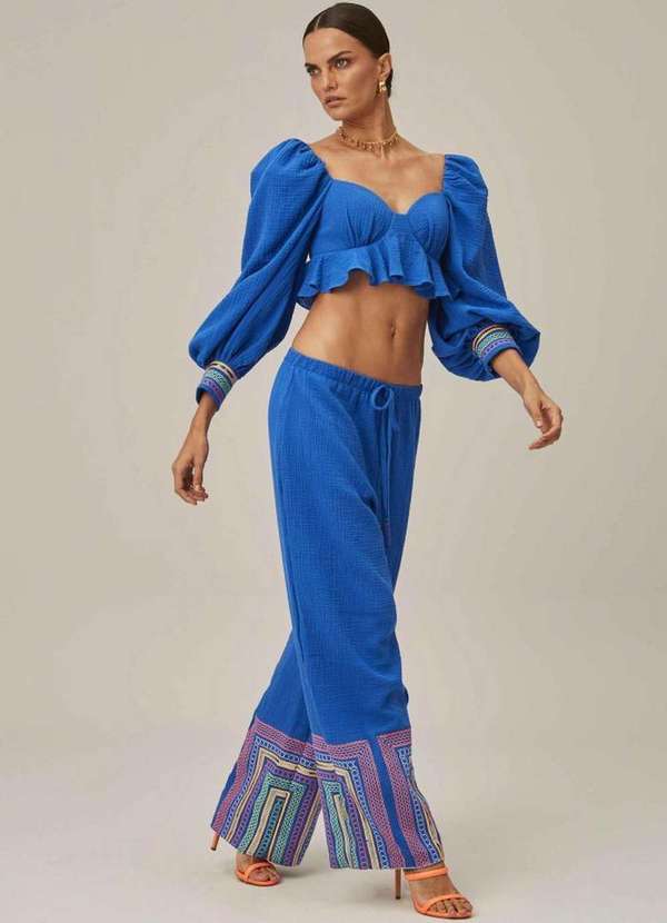 Lança Perfume - Calça Wide Leg Bordada 09639