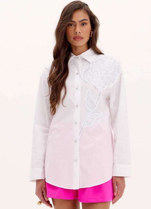 Lança Perfume - Camisa Alongada Aplicação Flor A0001 2