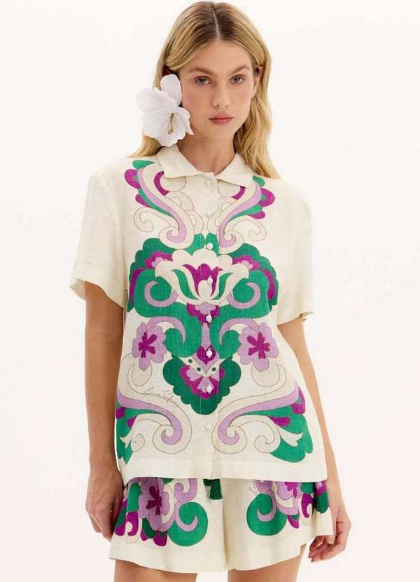 Lança Perfume - Camisa Alongada Manga Curta Estampada A2108