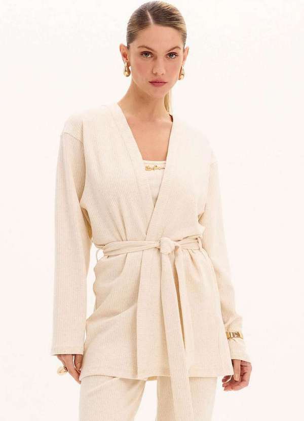 Lança Perfume - Cardigã Canelado Alongado Linho A1664