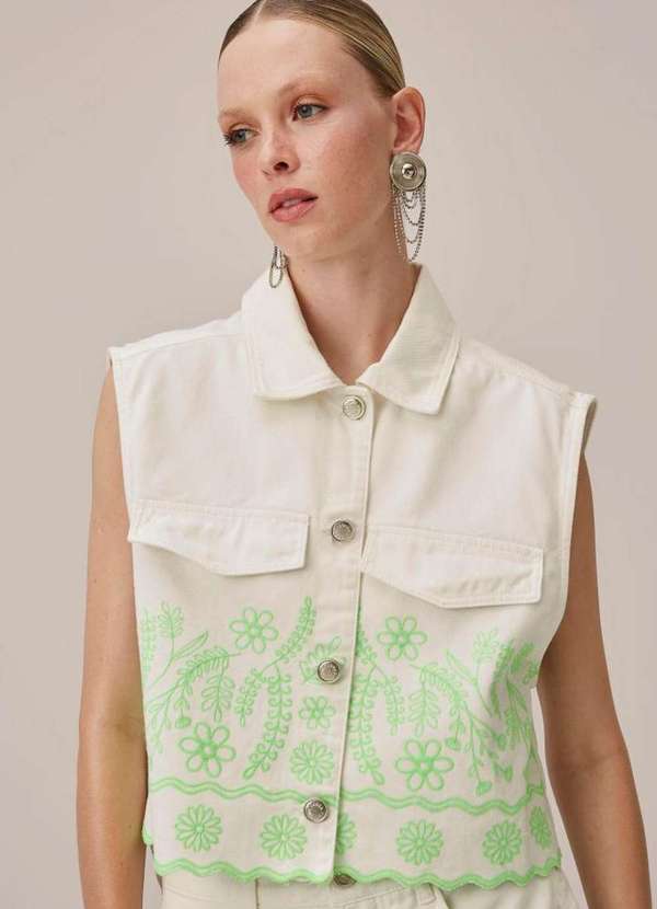 Lança Perfume - Colete Sarja Curto com Bordado 00079