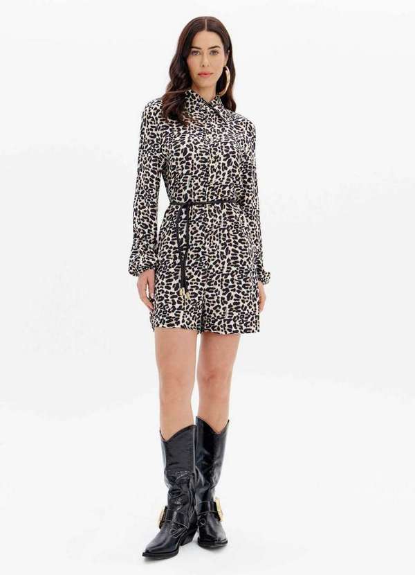 Lança Perfume - Macacão Curto Chemise Estampado com Mangas Longas A2354