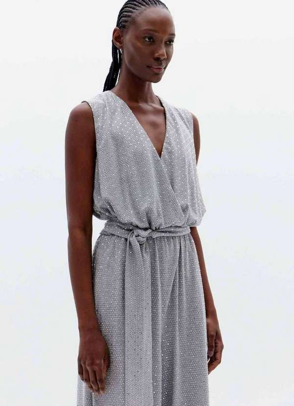 Lança Perfume - Macacão Longo com Decote em V e Brilhos A2256 2