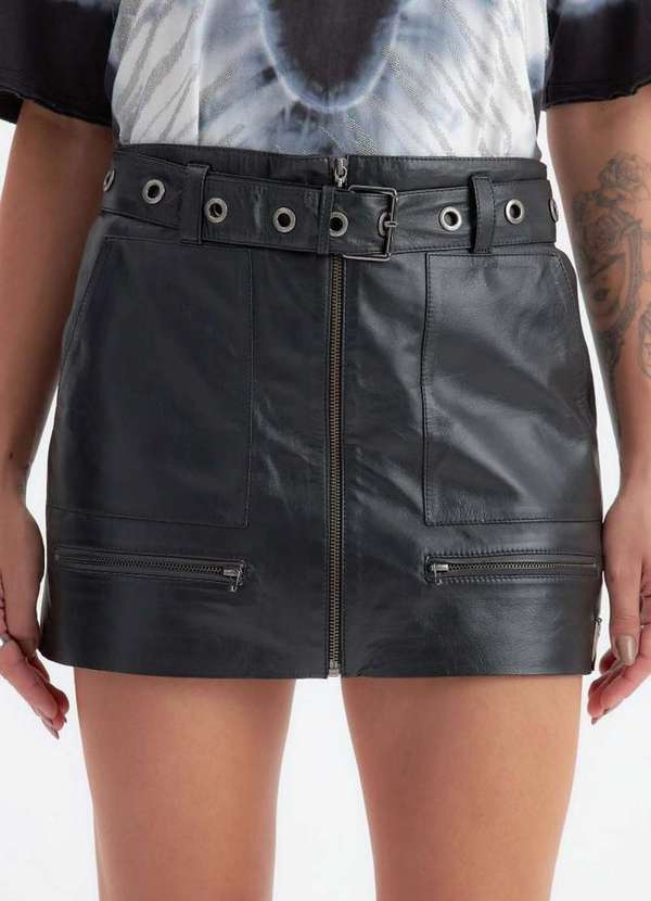 Lança Perfume - Saia de Couro Curta A0003 3