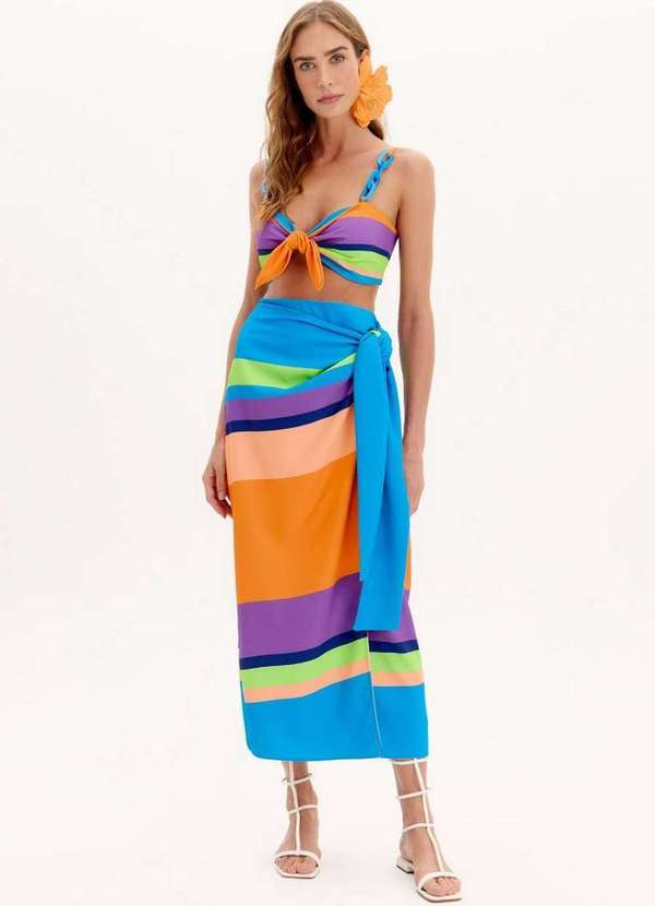 Lança Perfume - Saia Pareô Super Midi Estampada com Amarração A1969