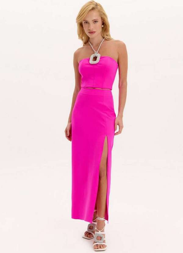 Lança Perfume - Saia Reta Super Midi Fenda A1662