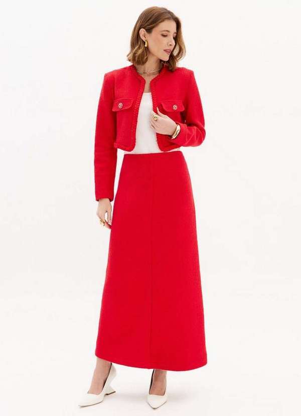 Lança Perfume - Saia Super Midi Evasê Texturizada A2902