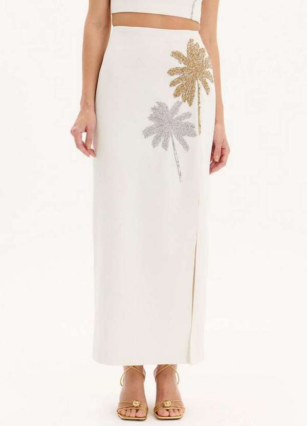 Lança Perfume - Saia Super Midi Reta com Fenda e Aplicações A0001 5