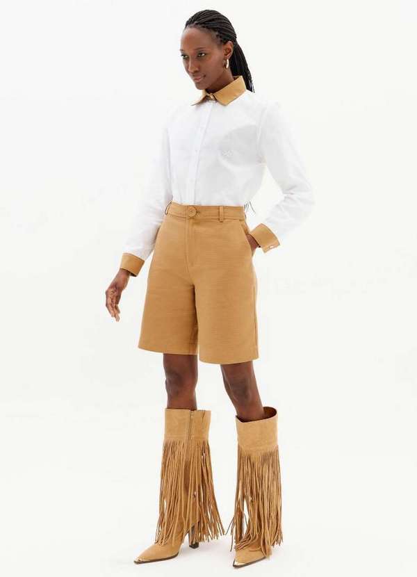 Lança Perfume - Bermuda Alongada com Cintura Alta Texturizada A2763