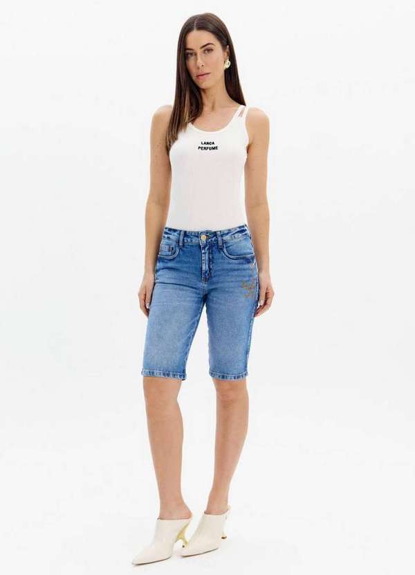 Lança Perfume - Bermuda Jeans Ciclista Cintura Alta Bordado Lateral A0004 1