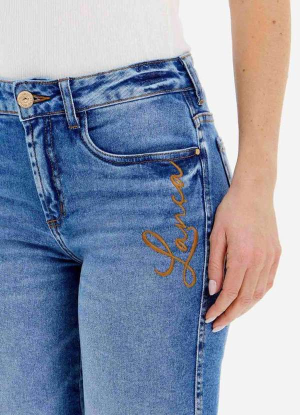 Lança Perfume - Bermuda Jeans Ciclista Cintura Alta Bordado Lateral A0004 2