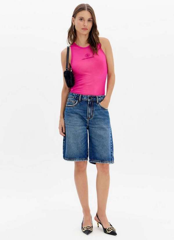 Lança Perfume Easy - Bermuda Jeans Relaxed Cintura Alta e Bolsos A0004