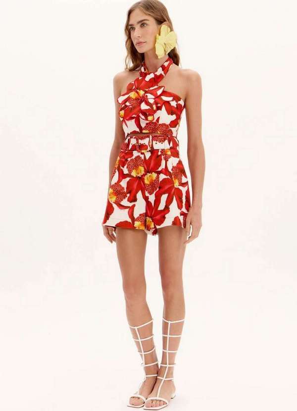 Lança Perfume - Short Curto Evasê Estampado com Cinto A2053