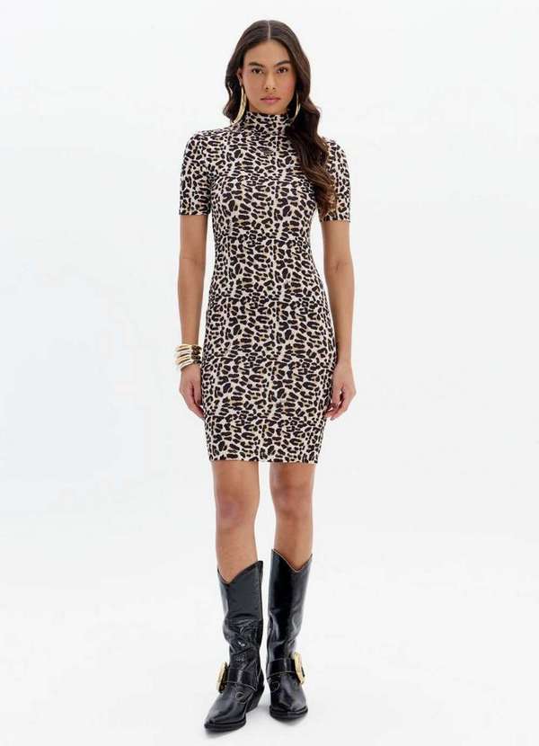 Lança Perfume - Vestido Canelado Curto Estampado com Gola Alta A2354 1