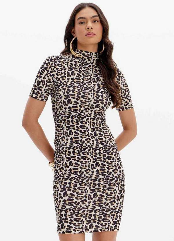 Lança Perfume - Vestido Canelado Curto Estampado com Gola Alta A2354 2