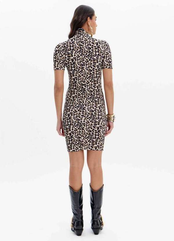 Lança Perfume - Vestido Canelado Curto Estampado com Gola Alta A2354 3