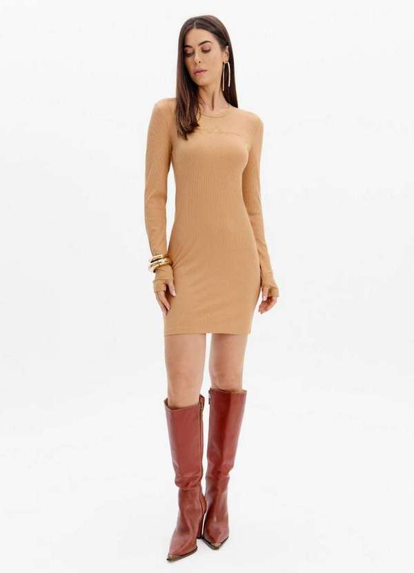 Lança Perfume - Vestido Canelado Manga Longa com Bordado A2353 1