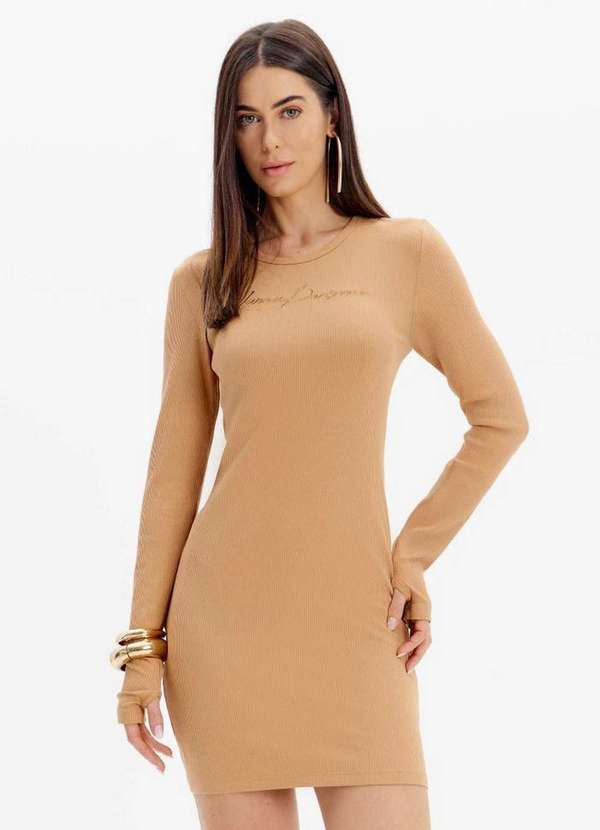 Lança Perfume - Vestido Canelado Manga Longa com Bordado A2353 2