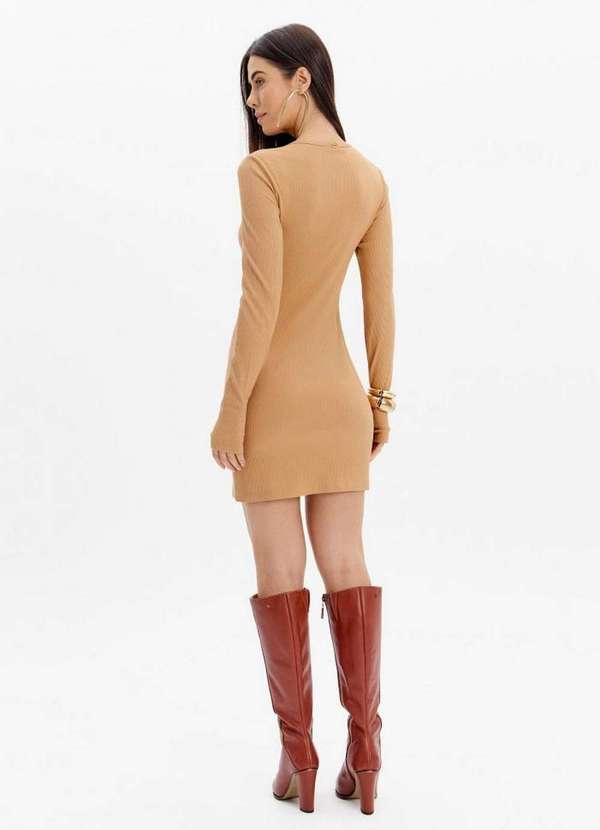 Lança Perfume - Vestido Canelado Manga Longa com Bordado A2353 3