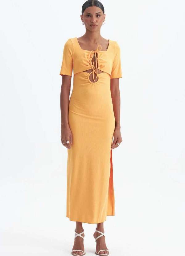 Lança Perfume - Vestido Canelado Super Midi com Fenda 09591