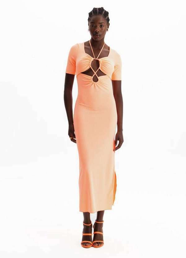 Lança Perfume - Vestido Canelado Super Midi com Fenda 09754