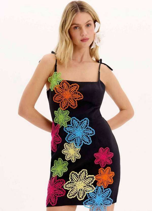 Lança Perfume - Vestido Curto com Alças de Amarrar e Aplicações A0003 2