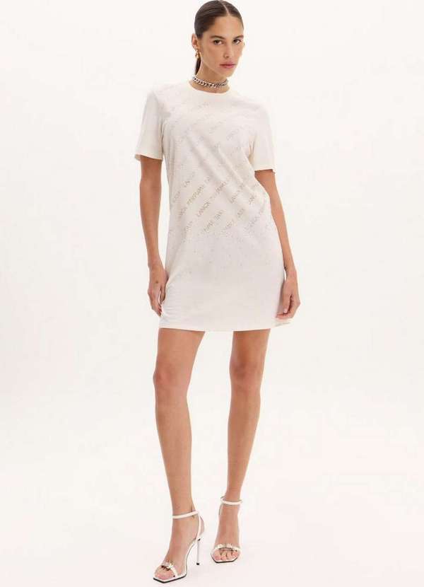 Lança Perfume Easy - Vestido Curto com Mangas Curtas e Brilhos Frontais A0001