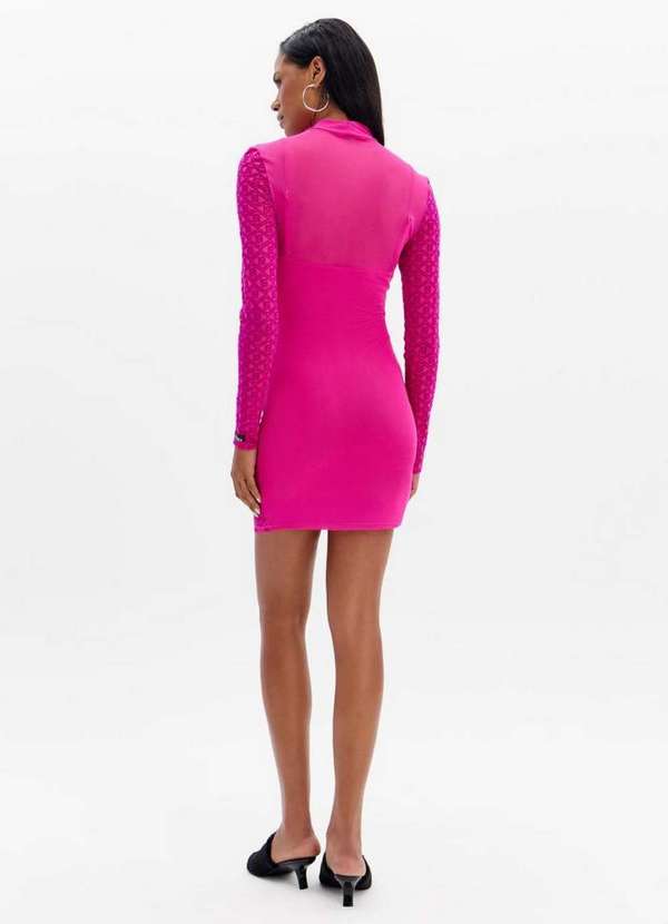 Lança Perfume Easy - Vestido Curto de Tule com Gola e Manga Longa A2149 3