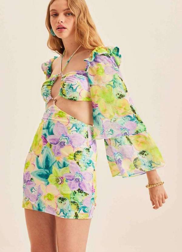 Lança Perfume - Vestido Curto Estampado com Cut Off 10005 5