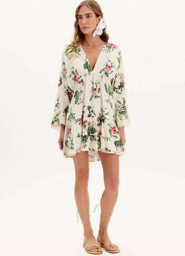 Lança Perfume - Vestido Curto Estampado de Mangas Longas com Babados A1970