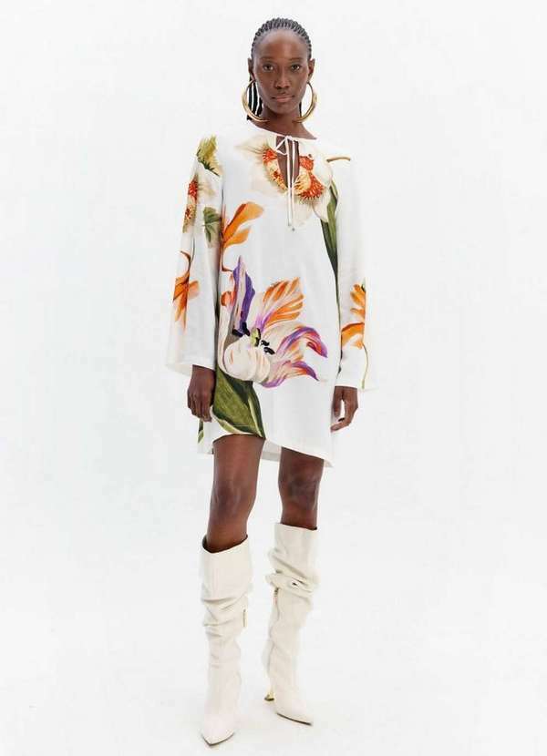 Lança Perfume - Vestido Curto Evasê Estampado com Amarração A2492