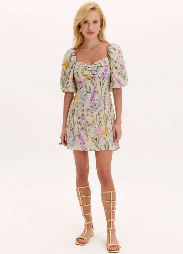 Lança Perfume - Vestido Curto Linho Mangas Bufantes A1764