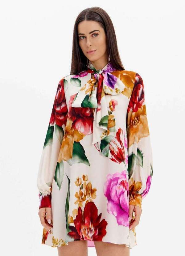 Lança Perfume - Vestido Curto Manga Longa Estampado com Amarração A2558 2