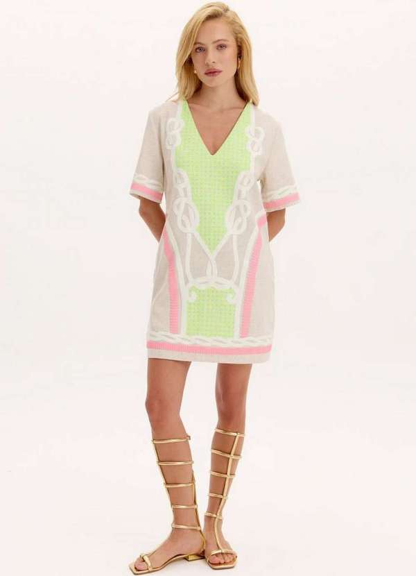 Lança Perfume - Vestido Curto Solto Estampado Linho A1664