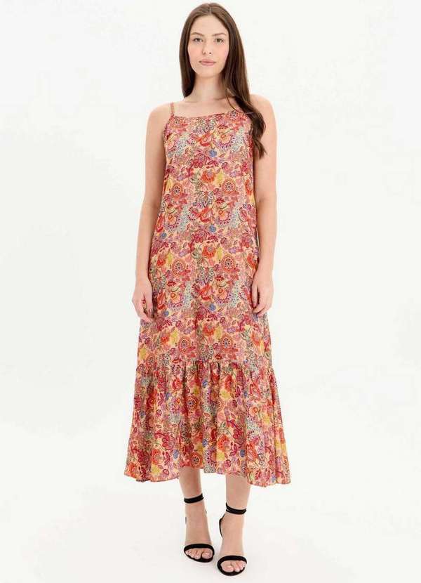 Lança Perfume - Vestido Estampado de Alças com Babado na Barra A0248