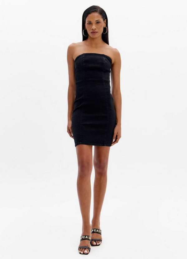 Lança Perfume Easy - Vestido Jeans Curto sem Alça com Brilhos A0003