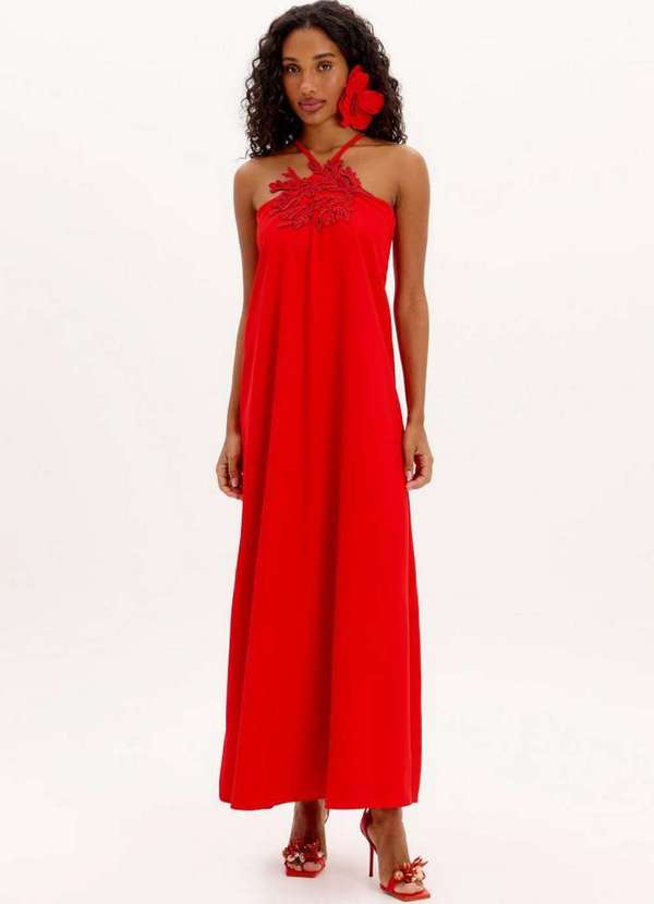 Lança Perfume - Vestido Longo de Alças com Aplicação A2086