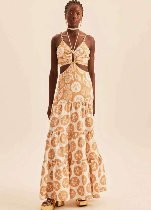 Lança Perfume - Vestido Longo Estampado com Cut Off 00903