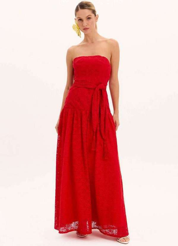 Lança Perfume - Vestido Longo Renda sem Alças com Faixa A2086