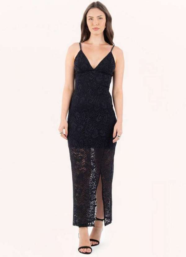 Lança Perfume - Vestido Midi com Fenda e Decote V A1457 1