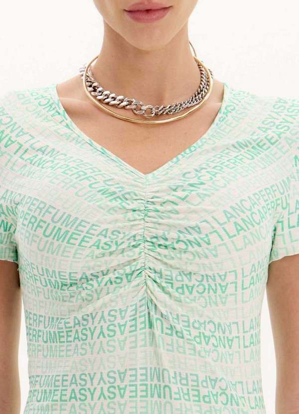 Lança Perfume Easy - Vestido Midi de Mangas Curtas com Franzido e Logomania A2061 4