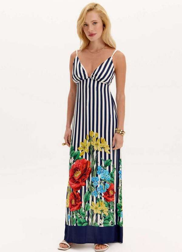 Lança Perfume - Vestido Midi Listrado Flores A1850